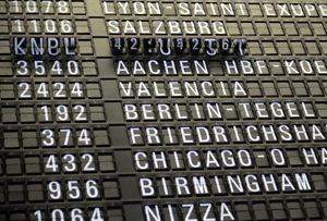 An airport departure board