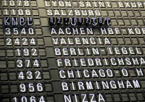 An airport departure board